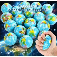 Spherical squeeze ball 2.5 inch elastic earth ball soft earth ball mini foam globe squeeze pressure ball for Kids Birthday party