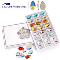 Teardrop Rhinestones Flatback 2 Holes Crystal Beads for Jewelry Making Small Sew on Rhinestones for Clothing