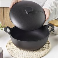 Multifunctional Cast Iron Flat-Bottomed Wok Soup Pot with Built-In Micro-Pressure Thickened Lid for Induction Cooktops