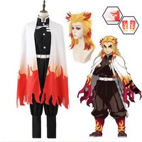 Anime Demon Slayers Rengoku Kyoujurou Cosplay Costume Adult Kids Wig Kimono Uniform Carnival Party Kimetsu No Yaiba Robe Suits