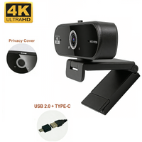 JETO 4K UHD Webcam 8MP for PC Auto Focus Dual AI Noise Cancelling Mics Web Cam Camera Type-C adapter for Zoom/Teams/Google Meet