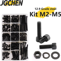 Socket Head Hex Round Cap Screws M2 M2.5 M3 M4 M5 Bolt Kit Grade 12.9 DIN912 Black Steel Allen Bolts Nuts Washer Assortment Set