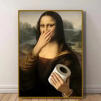 Humorous Bathroom Mona Lisa Hand-Held Toilet Paper Canvas Poster Printing Funny Bathroom Wall Art Paingtings for Rooms Decor