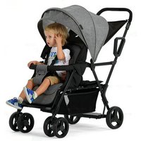 Lightweight Tandem Stroller, Back Seat Can Load 2-5 Ages Kids, Foldable Twins Stroller Can Sit Can Lie Twins Stroller