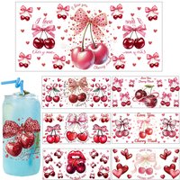 Valentine's day cherry Theme UV DTF easy peel waterproof DIY Decals 3D transfers uvdtf seal stickers 16oz uv dtf cup wraps