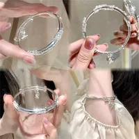 Korean Simple Butterfly Flower Push Pull Adjustable Bracelet For Women Silver Color Bow-knot Bell Opening Bangle Y2k Jewelry