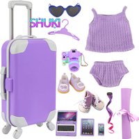 Purple Color Doll Accessories Luggage, Sweater Pajamas, Yoga mat, Shoes, Camera, Hangers For 43cm Baby New Born&American Dolls