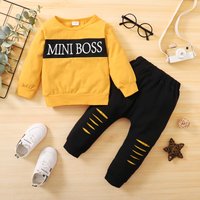 Vêtements pour bébés garçons, tenue pour tout-petits garçons, haut à manches longues + pantalon avec lettres imprimées, 2 pièces, vêtements de sport de printemps à la mode pour nourrissons