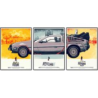 3 Pcs Back To The Future Car Poster Paintings Silk Canvas Print Classic Movie Pictures Home Decor
