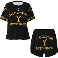 Yellowstone Dutton Ranch Round Neck Short Sleeves Nightdress for Sleeping Sleepshirts Women Soft Pajama Set Short Pants