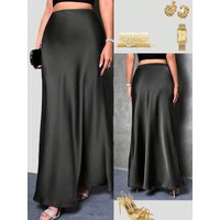 Solid Color High-Waisted Elegant Satin Skirt, Women's Plus-Size Skirt, Suitable for Spring, Summer, and Autumn