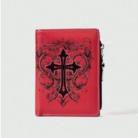 Gothic Red Unisex Wallet, Punk Cross Pattern Design, Zipper Coin Purse & Fashion Card Holder for Casual Daily Use