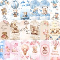 Yeele Teddy Bear Arch Cover Arch Cover Background for Girls Boys Birthday Baby Shower Hot Air Balloons Flowers Arched Backdrop