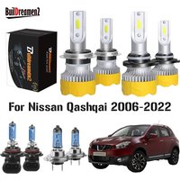 4 Pieces Car Front Headlight For Nissan Qashqai +2 (J10, J11) 2006-2022 LED Halogen Bulb Headlamp High Beam + Low Beam 12V