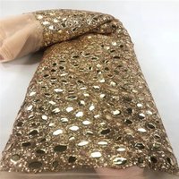 African Lace Fabric For Women's Dress, Nigerian 3D Gold Sequins Net Embroidery French Tulle Lace Fabric 5Yards High Quality 2024