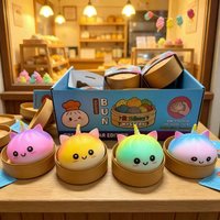 TPR Flour-Filled Creative Unicorn Baozi Squishy Toy, Colorful Xiaolongbao with Smiley Face, Stress Relief Fidget Blind Box