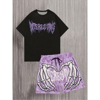 2026 New Fashion Graffiti Print Set Y2K Quick-Dry Sports Fitness T-Shirt & Drawstring Shorts Streetwear Casual Men's Set