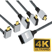 90 Degree Micro HDMI-compatible Male to HDMI-compatible2.0 Female Adapter Cable 18Gbps 4K Braided Cord for Camera Camcorder HDTV