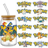 Cute Cartoon Pokemon Pikachu UV DTF Transfer Glass Sticker Waterproof Transfers Decals For 16oz Glass Cup Wrap