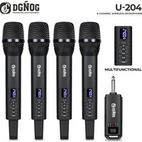 DGNOG U-204 Wireless Microphone 4 Handheld Wireless Microphone System with ECHO High and Low Bass for Karaoke Church Party