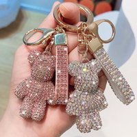 Cute Rhinestone Bear Keychain Pendant Metal Keyring Women Bag Car Key Chains Decor Pendants Gift