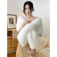 2025 Elegant Faux Fox Fur Shawl Women Scarf Collar Winter Warm Cape Wedding Solid Pashmina Plush Wrap Luxury