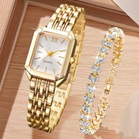 2PCS/Set Fashion Square Women Quartz Watch Elegant Ladies Wristwatches Rhinestone Bracelet Set Reloj Mujer Clock (Without Box)