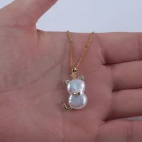 New design white 8 shape cultured real freshwater pearl cute cat handmade necklace