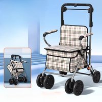 Foldable Senior Shopping Carts, 4-Wheels Rollator Walker with Seat, Portable Brake Handle Trolley, Lightweight Grocery Carrier