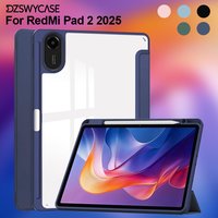 Case for Redmi Pad 2 (11 inch) 2025, Trifold Stand Case with Pencil Holder, PU Leather Clear Transparent Back Cover