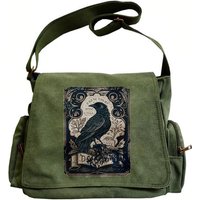 Vintage Raven Print Women's Shoulder Bag Men's Crossbody Messenger Bag Large Capacity Canvas Laptop Bag