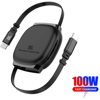 100W Retractable Type C to Type C Fast Charging Cable For iPhone 17 16 Xiaomi 15 USB C Quick Charge Car Kit Portable Charge Cord