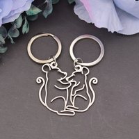 Simple Mice Line Keychain Stainless Steel Keyring for Women Men Cute Animal Friend Couple Lover Gifts Bag Decor Jewelry Kid Gift