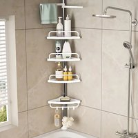 Duschablage, höhenverstellbare Eck-Duschablage, mit 4 Körben und 1 Handtuchhalter für Badewanne und Badezimmer, 105-310 cm, Weiß