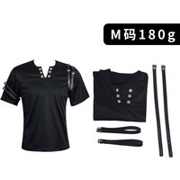 Michael Jackson BAD Classic Motorcycle Style Cosplay Costume, Men Celebrity Same Black T-Shirt with Belt for Stage Performance