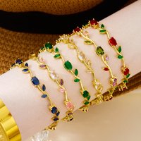 Luxury Shinning Cubic Zirconia Crystal Bracelets for Women Romantic Red Tulip Flower Leaf Bracelets Girl Wedding Jewelry Gift