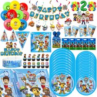 Paw Patrol Birthday Decorations Paper Tableware Plates Cups Banner Backdrop Paper Glasses Balloons Set Party Supplies for Gifts