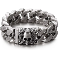 Fongten gothique crâne Bracelets pour hommes couleur argent antique en acier inoxydable chaîne cubaine Bracelet lourd Bracelet bijoux en gros