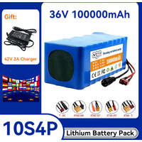 10S4P 36V Battery 100000mAh XT60 Electric Scooter Lithium Battery 18650 Battery Pack 100Ah 500W for 42V E-bk BMS 2A Charger