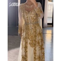 Shiny A Line Maxi Evening Dress Elegant Sequined Beads Customized Women Muslim Prom Gown Birthday Wedding Party Charming Robe