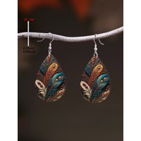 1 Pair of 2D Flat-1Pair Peacock Feather Pattern Acrylic Pendant Drop Earrings, Elegant and Simple Style Jewelry Earrings for Women Suitable for Daily Wear and Vacation Wear