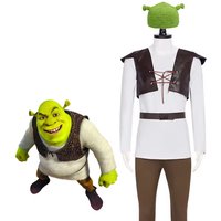 Shrek Cosplay Costumes Green Hat Shrek Top Leather Vest Pants for Men Performance Role Play Halloween Carnival Party Outfits