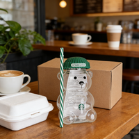 Starbucks Bearista Bear Glass Cup Gift 20oz Green Lid Straw Cold Water Home Café