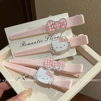 Cute Hello Kitty Seamless Side Bangs Clip Sweet Girly Heart Length Glitter Kt Cat Duckbill Clip Hair Accessory Makeup Decor Gift