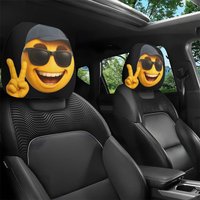 2pcs Cartoon Smiling Face with Hat and Bieber Gesture Print Headrest Covers, Fit, Washable, Easy To Install,