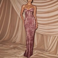 2026 Chic Gauze Fishbone Strapless Dress Women Backless Off-shoulder Waist Cinching Slim Maxi Vestidos Lady Evening Party Gowns