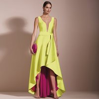 Customized Formal Party Dresses for Women Deep V Neck A Line Asymmetrical Evening Gowns Long High-Low Color Contrast Prom Dress