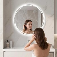specchi moderni 80cm round Backlit Bathroom Mirror LED Illuminated Wall Mounted Vanity Mirror with Anti-Fog FeatureMiroir douche