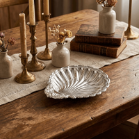 Vintage Dessert Plate Silver Color Shell Shape Embossed Food Tray Embossed Details Decorative Shell Shaped Dish Home Decoration