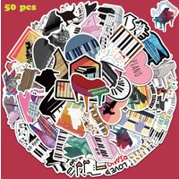 50pcs Colorful Piano Graffiti Sticker For Phone Guitar Piano Skateboard Laptop Concert Decorative Sticker Holiday Party Gift